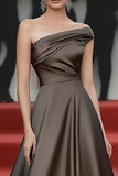 Khaki Mermaid One Shoulder Long Formal Dress