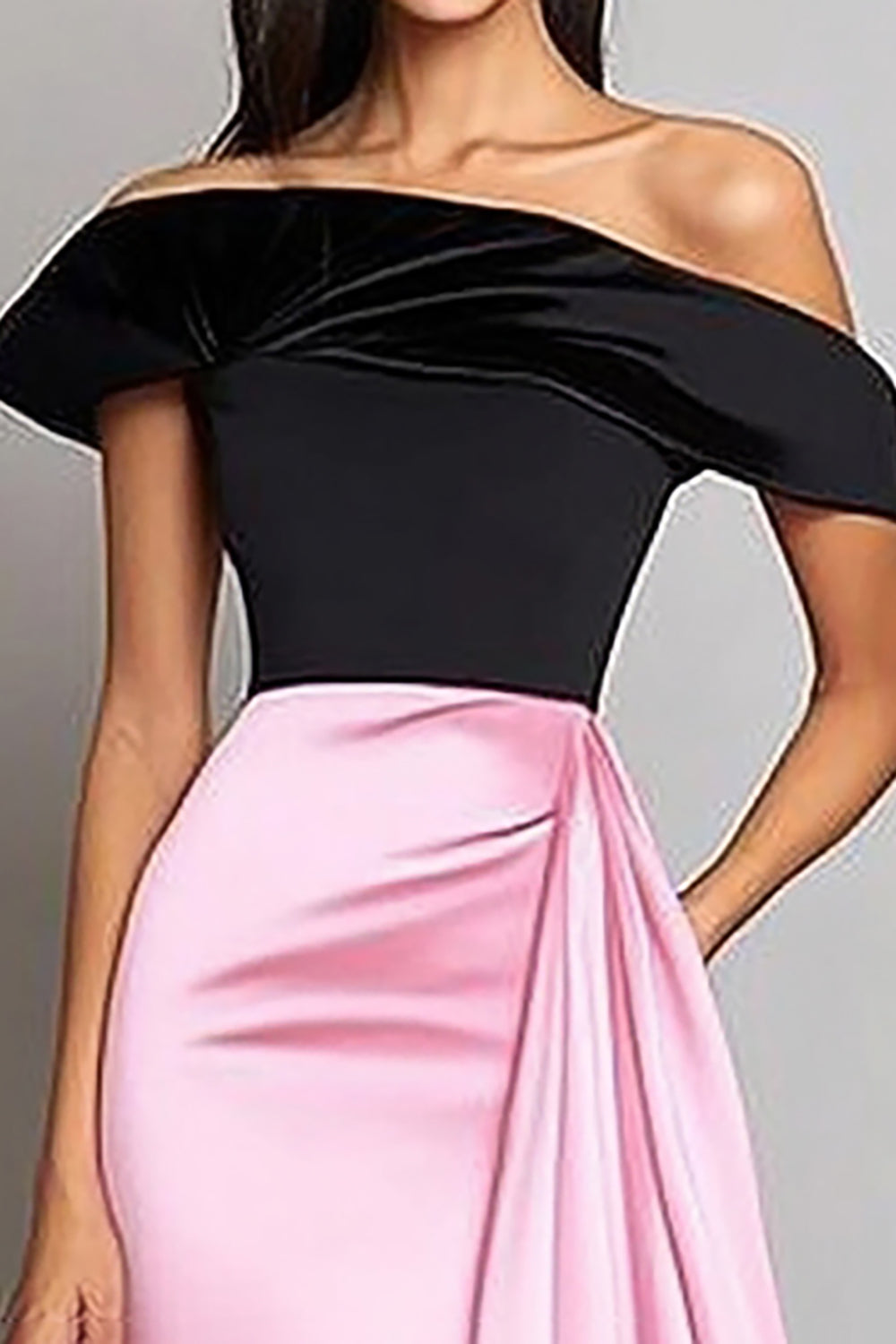 Black&Pink Mermaid Off the Shoulder Long Gala Dress