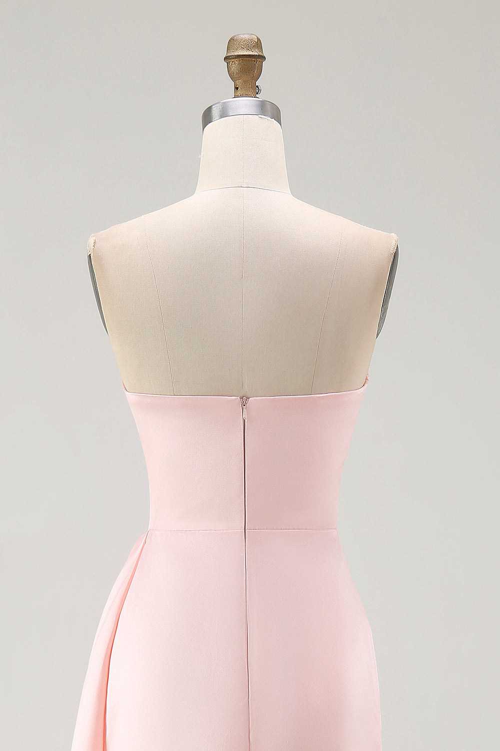 Pink Satin Strapless Mermaid Long Formal Dress with Side Cape