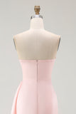 Pink Satin Strapless Mermaid Long Formal Dress with Side Cape