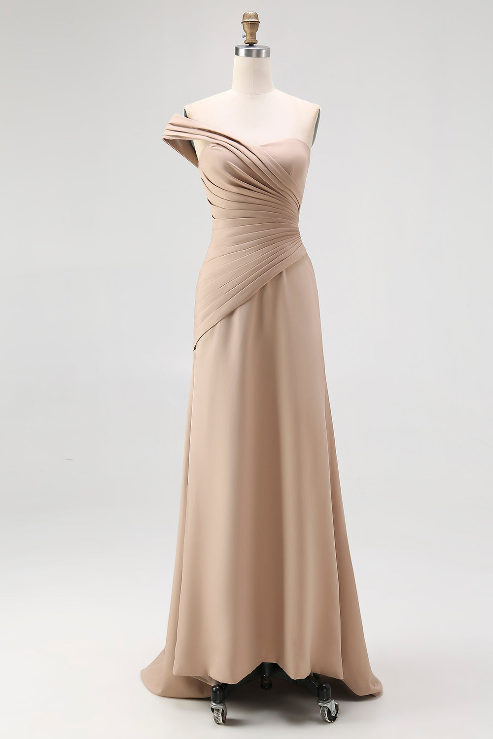 Light Khaki Jersey Sheath One Shoulder Pleated Gala Dress