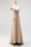 Light Khaki Jersey Sheath One Shoulder Pleated Gala Dress