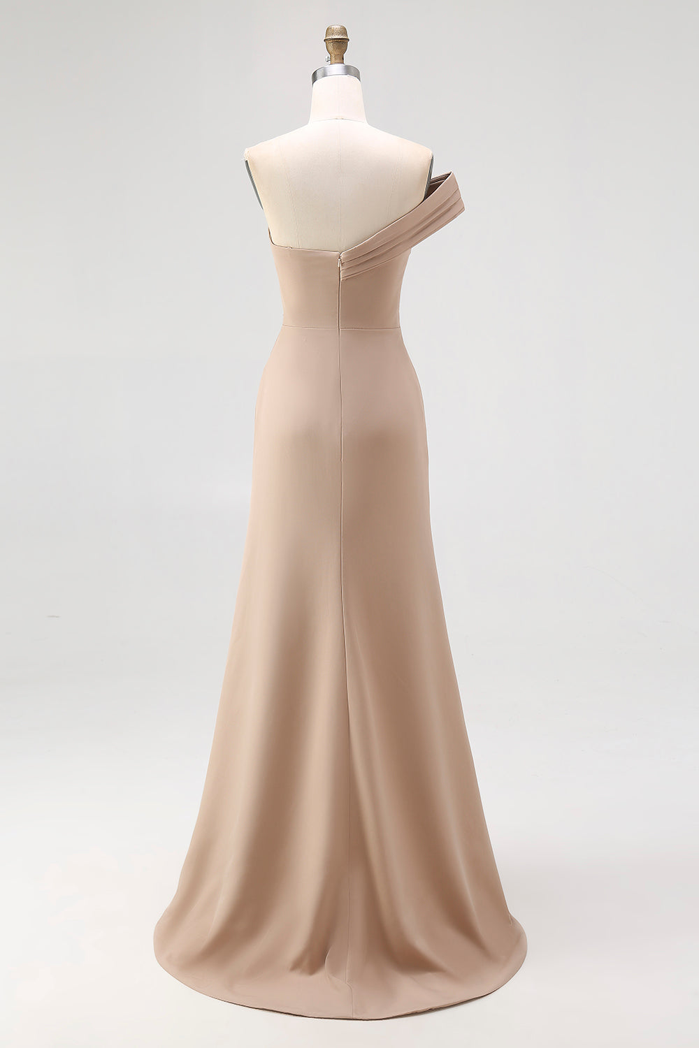 Light Khaki Jersey Sheath One Shoulder Pleated Gala Dress