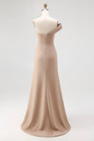 Light Khaki Jersey Sheath One Shoulder Pleated Gala Dress