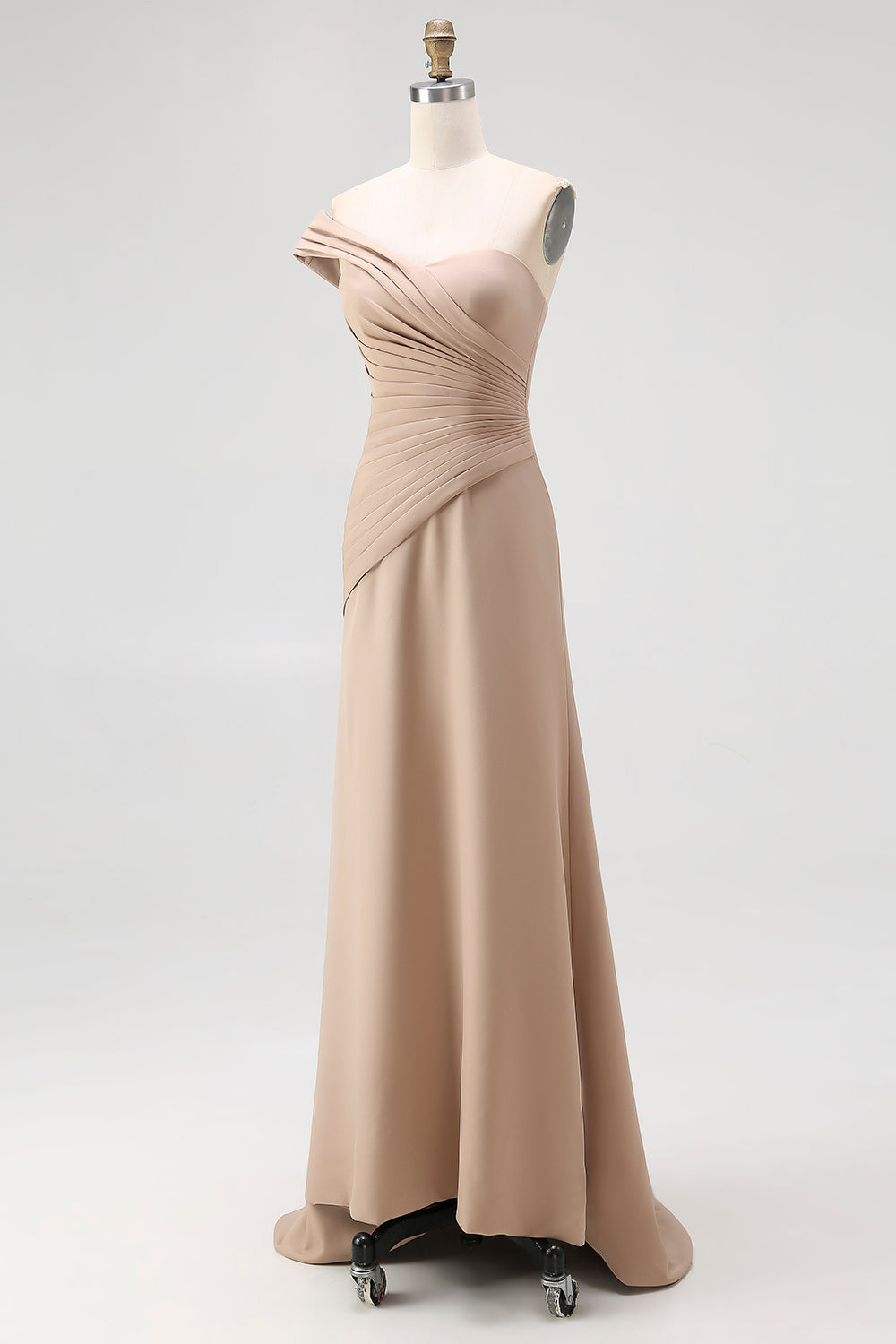 Light Khaki Jersey Sheath One Shoulder Pleated Gala Dress