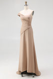 Light Khaki Jersey Sheath One Shoulder Pleated Gala Dress