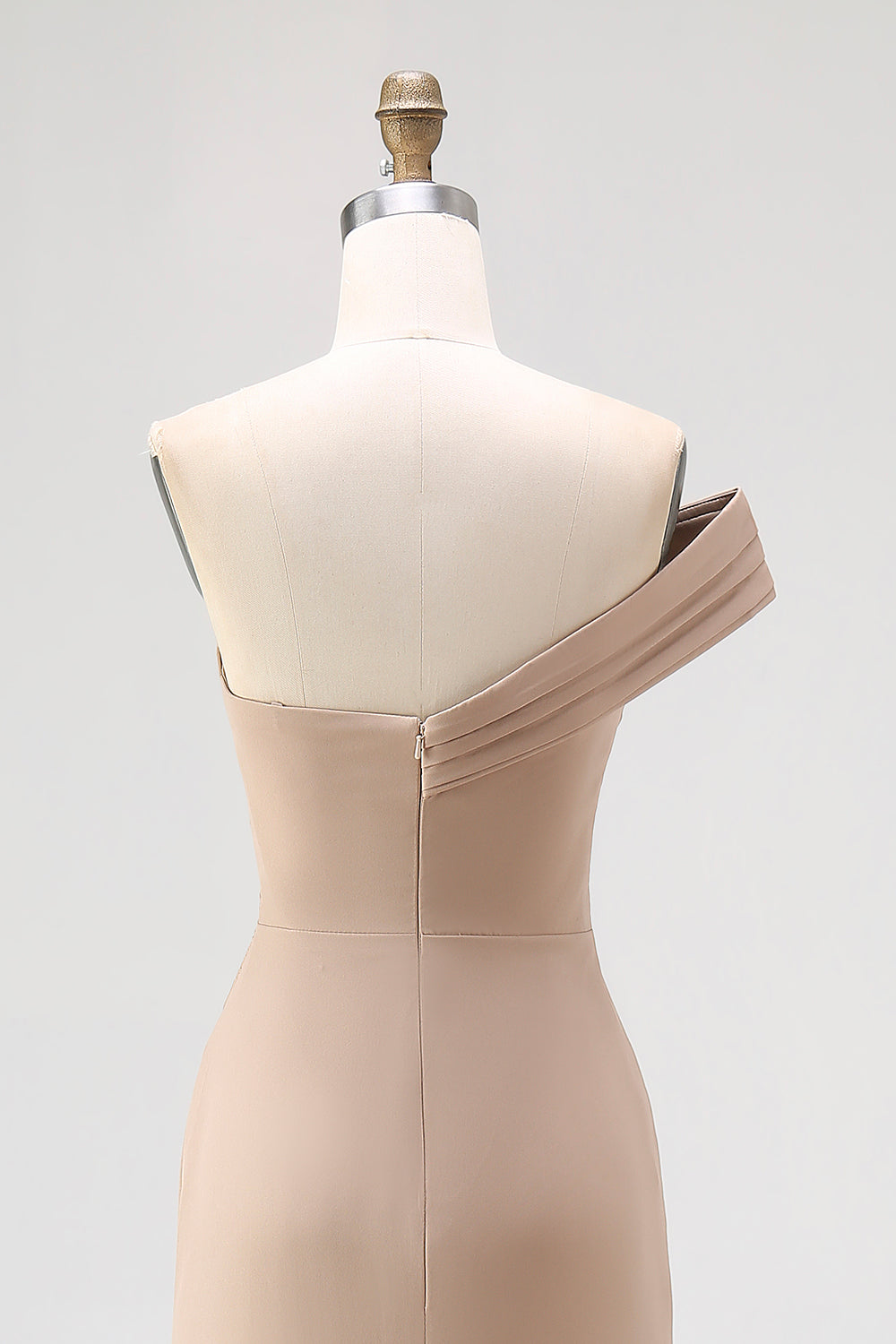 Light Khaki Jersey One Shoulder Sheath Long Pleated Gala Dress