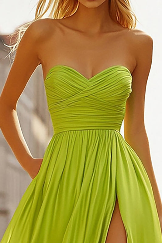 Sweetheart Chiffon Lemon Green A-Line Prom Dress with Ruches