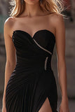 Sweetheart Chiffon Black Sheath Prom Dress with Slit