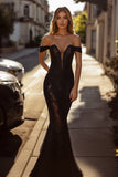 Mermaid Long Elegant Black Prom Dress with Lace