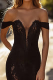 Mermaid Long Elegant Black Prom Dress with Lace