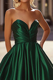 A Line Long Satin Dark Green Sweetheart Prom Dress