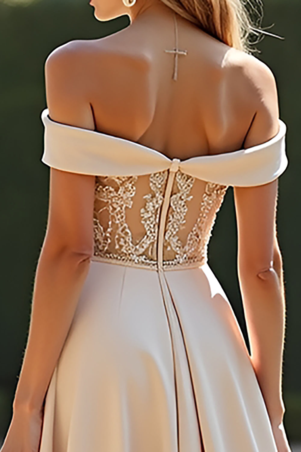 A Line Long Satin Champagne Bridesmaid Dress
