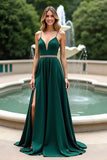 Spagehtti Straps A Line Dark Green Long Bridesmaid Dress