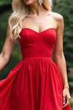 Strapless Red A Line Ruched Long Prom Dress