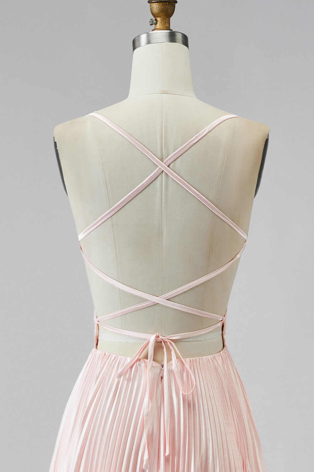 Pleated Pink Spaghetti Straps Long Prom Dress with Slit