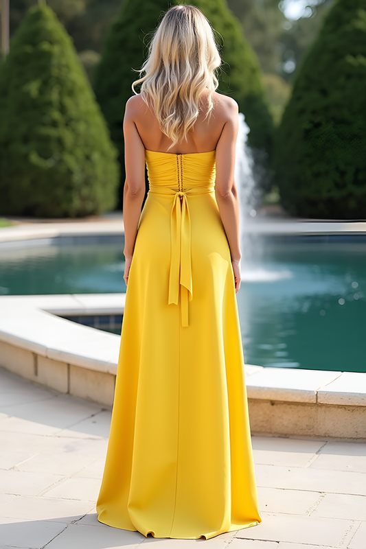 Sweetheart Yellow Sheath Long Bridesmaid Dress with Slit
