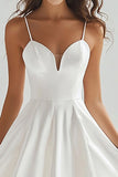 Spaghetti Straps White A Line Tea-Length Graduation Dress