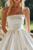 Strapless White Ruched A Line Graduation Dress