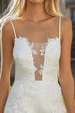 White Spaghetti Straps Satin Short Graduation Dress with Appliques