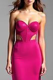 Cut Out Fuchsia Strapless Backless Long Prom Dress