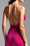 Cut Out Fuchsia Strapless Backless Long Prom Dress
