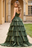 Olive Ball Gown Tiered Long Prom Dress with Slit