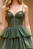 Olive Ball Gown Tiered Long Prom Dress with Slit