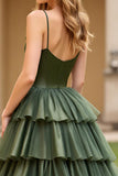 Olive Ball Gown Tiered Long Prom Dress with Slit