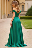 Dark Green Off the Shoulder A Line Long Prom Dress