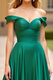 Dark Green Off the Shoulder A Line Long Prom Dress