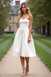 White Strapless A Line Knee-Length Graduation Dress
