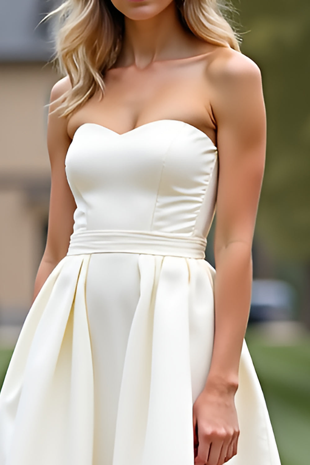 White Strapless A Line Knee-Length Graduation Dress