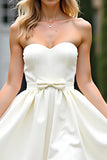 Ivory Sweetheart Ruched Short Graduation Dress with Bowknot
