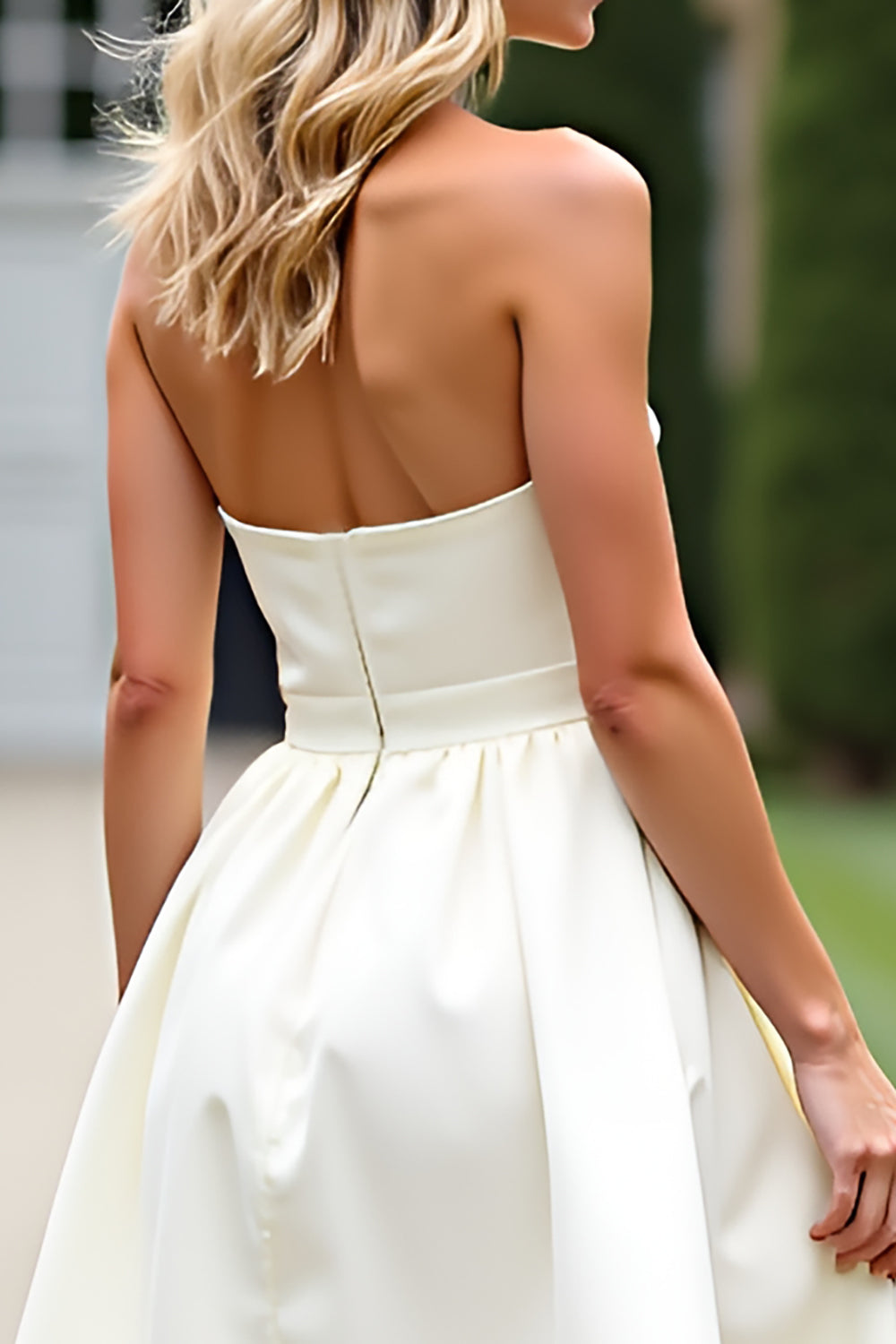 Ivory Sweetheart Ruched Short Graduation Dress with Bowknot
