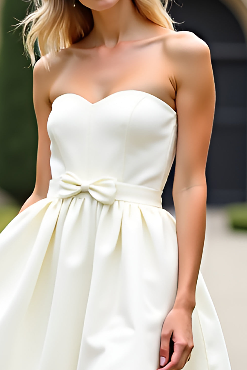 Ivory Sweetheart Ruched Short Graduation Dress with Bowknot
