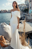 White Sheath Satin Long Graduation Dress