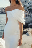 White Sheath Satin Long Graduation Dress