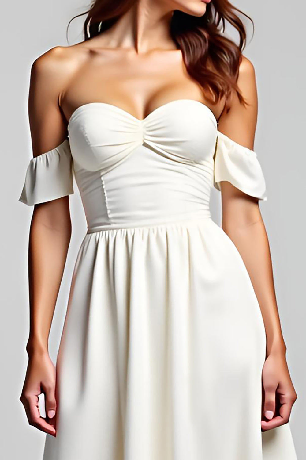 White Sweetheart Ruched Asymmetrical Graduation Dress