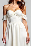 White Sweetheart Ruched Asymmetrical Graduation Dress