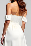 White Sweetheart Ruched Asymmetrical Graduation Dress