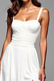 White Backless Ruched Long Graduation Dress with Slit