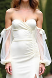 Sweetheart Ivory Sheath Backless Long Graduation Dress with Slit