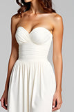 Sweetheart White Backless Ruched Long Graduation Dress