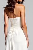 Sweetheart White Backless Ruched Long Graduation Dress