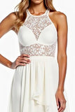 Halter Neck White A Line High-Low Graduation Dress