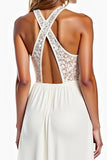 Halter Neck White A Line High-Low Graduation Dress