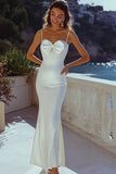 Sheath White Satin Long Graduation Dress with Bowknot