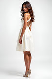 A Line Ivory Halter Cross Neck Graduation Dress