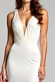 Ivory Sheath V-Neck Long Graduation Dress with Slit